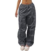 Xineicy Parachute Pants for Women Drawstring Baggy Cargo Pants Y2K Trouser Low Rised Jogger Sweatpants