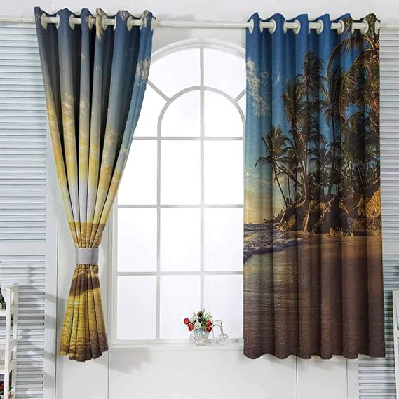 Tema cortinas personalizadas imagen del océano de palmeras en la playa