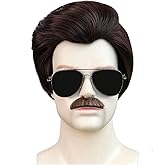 HUNIGIR Mens Brown Wig and Mustache Short Brown Male Wig 70s 80s Heat Resistant Synthetic Hair for Halloween Cosplay Anime Party