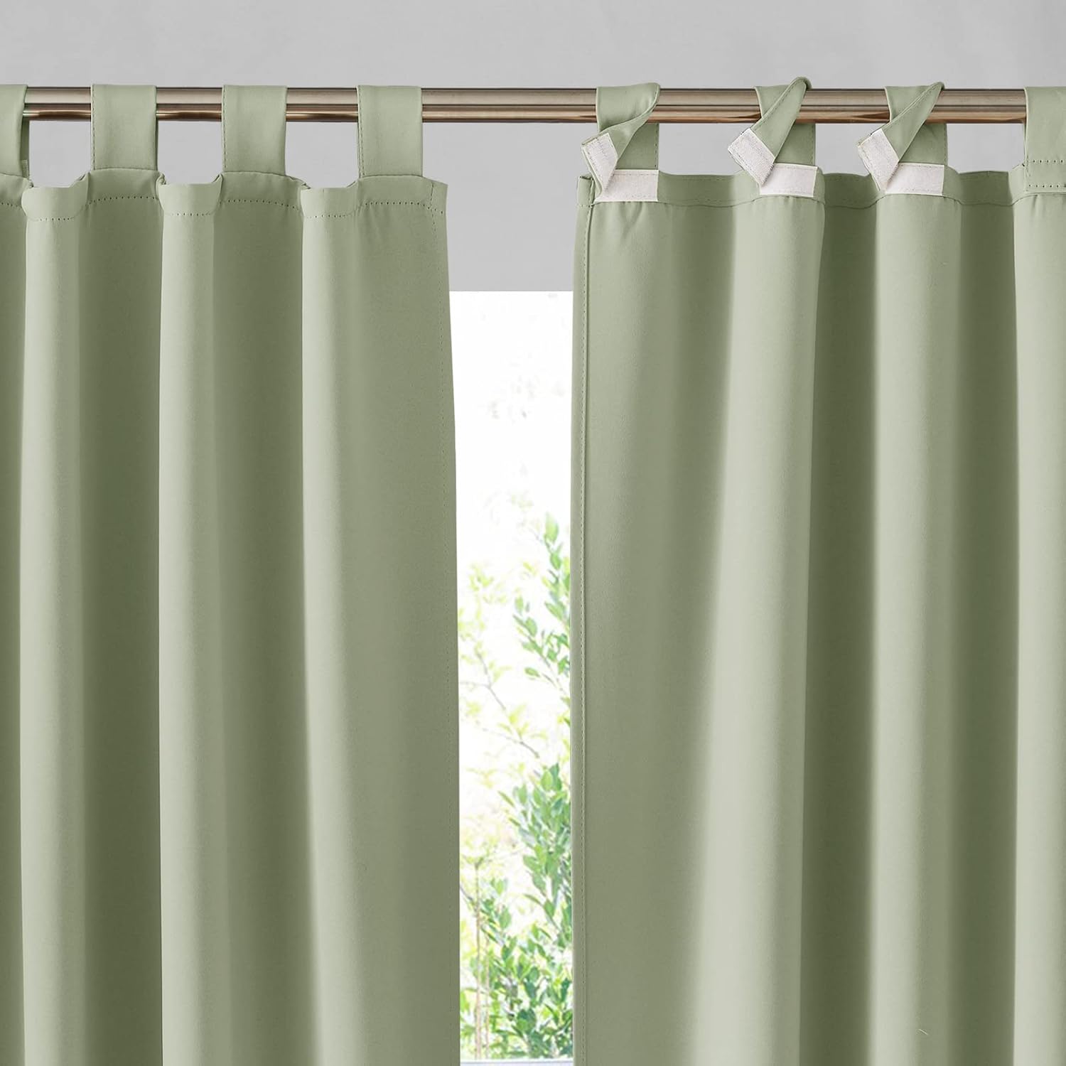Outdoor Curtains - RYB HOME Adhesive Detachable Top Outdoor Curtains, Waterproof Blackout Privacy Insulating Outside Drapes for Patio Porch Garage Pergola Pavilion, W 52 x L 84 inches, Sage Green, 2 Panels