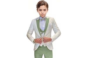 TESSCY Boys Tuxedo Suit Jacquard Slim Fit 3 Piece Kids Tuxedo Suits for Boys Formal Wedding Suit Blazer Vest Pants