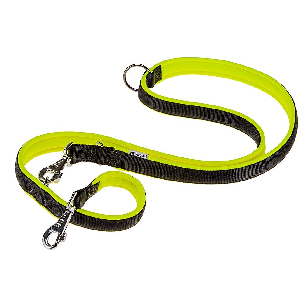 Ferplast ERGOFLUO GA Training Dog Lead - 3 Adjustable Lengths - Soft Padded Handle - Anti-Abrasion - Italian Design - 200 x 2 cm, Yellow