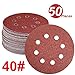 WINGONEER 50PCS Sanding Discs Pads, 5-Inch 8-Hole 40-Grit Hook and Loop Aluminium Oxide Sandpaper for Random Orbital Sander