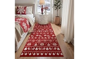 PureCozy Christmas Runner Rug 2x6 for Hallway Red Non Slip Washable Low Pile Carpet Xmas Deer Holiday Decor Throw Rug for Kitchen Entryway Laundry Narrow Space