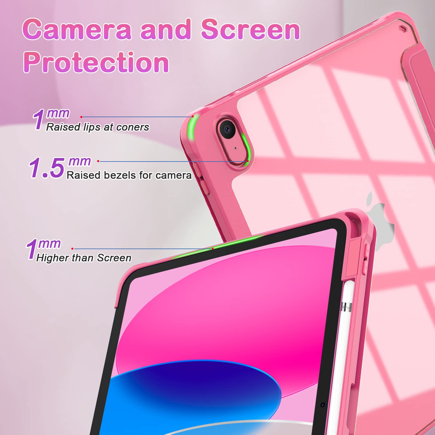 OKP Case for iPad 11th Generation 11-inch (A16) 2025, for 10.9'' iPad 10th Gen 2022, Slim Lightweight iPad 11/10 th Gen Protective Cover with Trifold Stand, Auto Wake/Sleep, Clear PC Back Shell, Pink