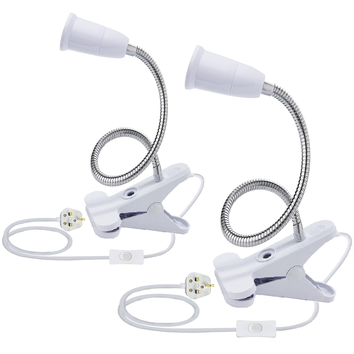 Clip Desk Lamp, 2PCS Clip on Light E27 with Plug and Switch,360 Degrees Flexible Neck Clip on Lamp Holder, Clip on Spotlight with 2.2M Cable, Clamp Light Plant Light for Bedroom Desk Garages Kitchen