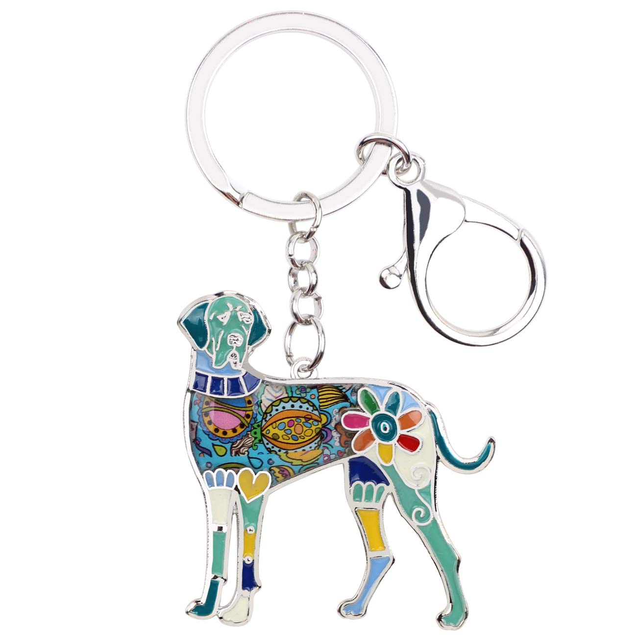 BONSNY Enamel Alloy Great Dane Dog Keyring Pet Keychain Jewelry For Women Girl Wallet Car Key Charm Gift (Blue)