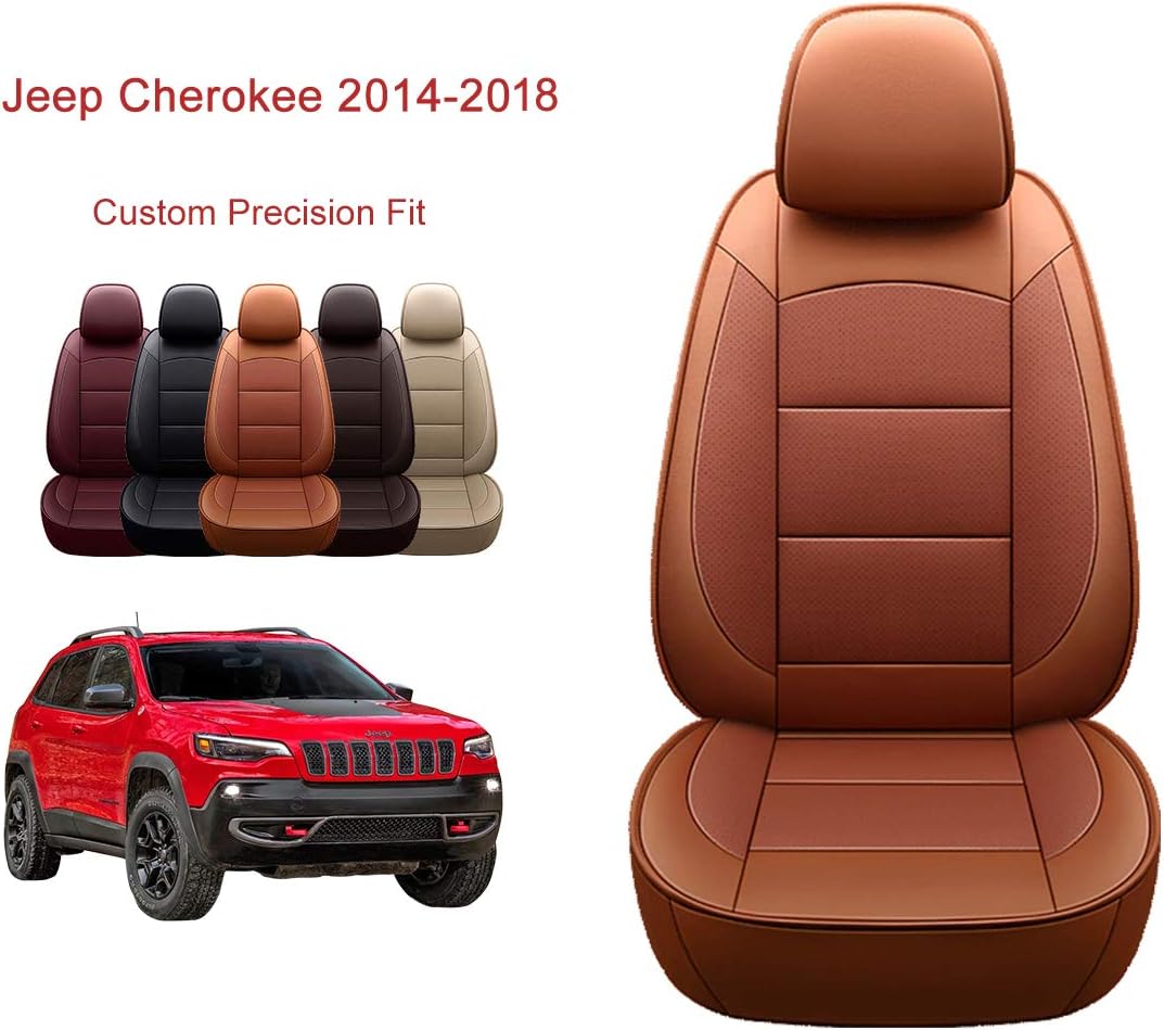 OASIS AUTO Custom Fit PU Leather Seat Cover Full Set Compatible with Jeep Cherokee 2014-2018 (Orange)