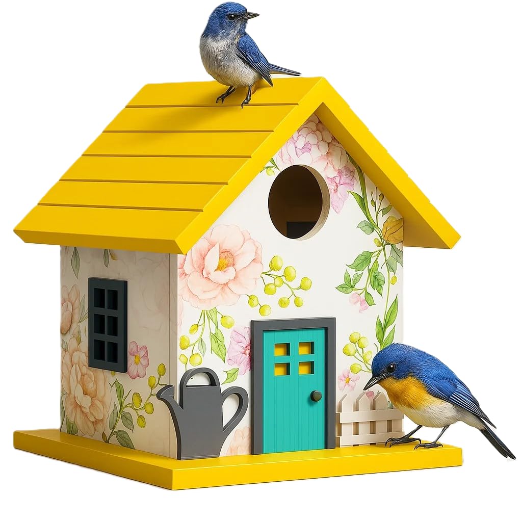 Photo 1 of Spring Melody Bluebird House, Composite Material Nesting Box, Hanging Birdhouse for Blue Bird,Sparrow, Chickadee, Birdhouse for Outside, 5 Years Weatherable Bird Box on Post for Pole (Garden Cottage)