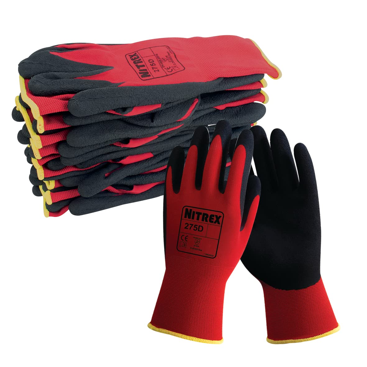 Nitrex 275D Work and Safety Gloves, Bag of 10 Pairs, Size 8 - General Handling Gloves with Foam Latex Palm Coating