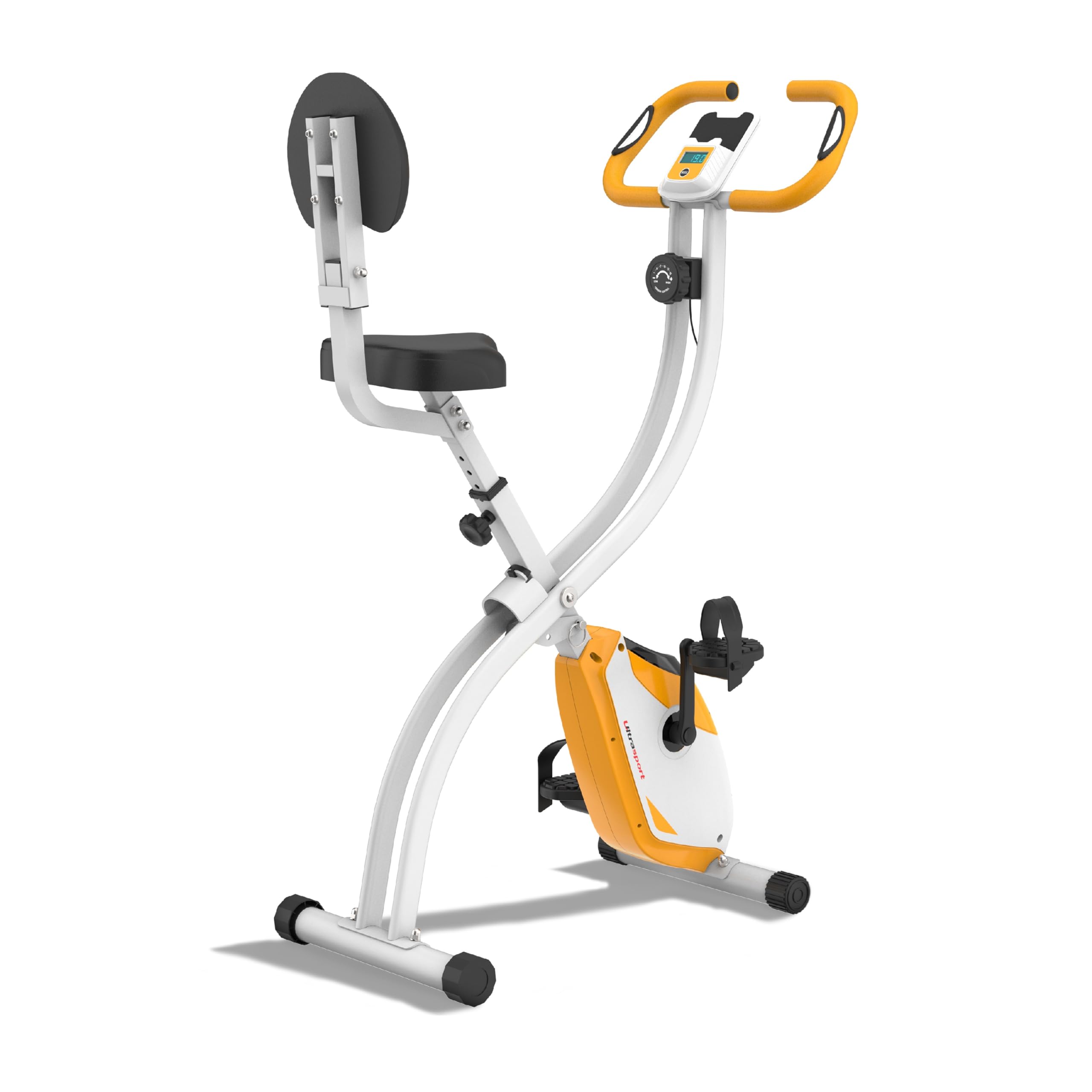 Ultrasport F-Bike 200B, bicycle trainer, foldable exercise bike, with backrest, LCD training computer, maximum user weight 110 kg, heart rate measurement, 8 resistance levels, Orange