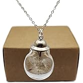 Cairui Design Dandelion Make a Wish Real Flower Openable Glass Cylinder Ball Pendant 925 Sterling Silver Necklace for Women Handmade