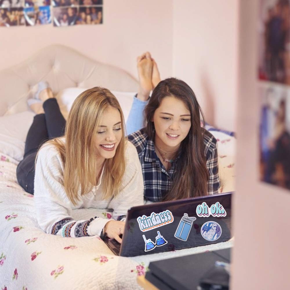 VSCO Stickers for Water Bottle, 50 PCS Cute Aesthetic Trendy Waterproof Vinyl Sticker for Laptop, Phone, Luggage, Skateboard, Guitar, Graffiti Decal (Blue)