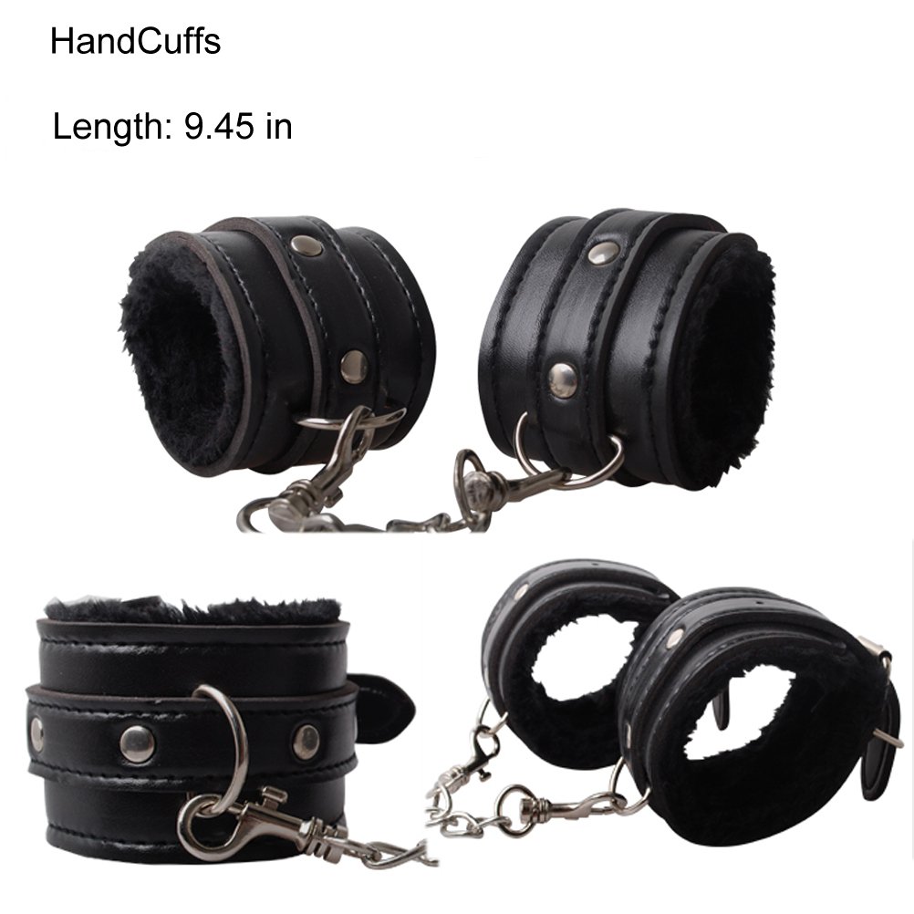 7PCS SM Bondage Restraints Sex Kit Adult Sex Game Tools Black Sex Accessories Blindfold, Breathable Mouth Ball, Neck Collar,Handcuffs,Ankle Cuffs, Soft Leather Whip, Bondage Rope Submissive Tool