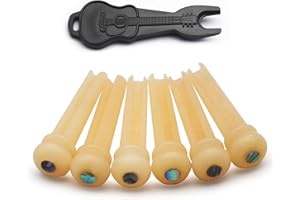 MAXCHEER 6Pcs Guitar Bone Bridge Pins Natural Bone Color Replacement Parts with Abalone Dot
