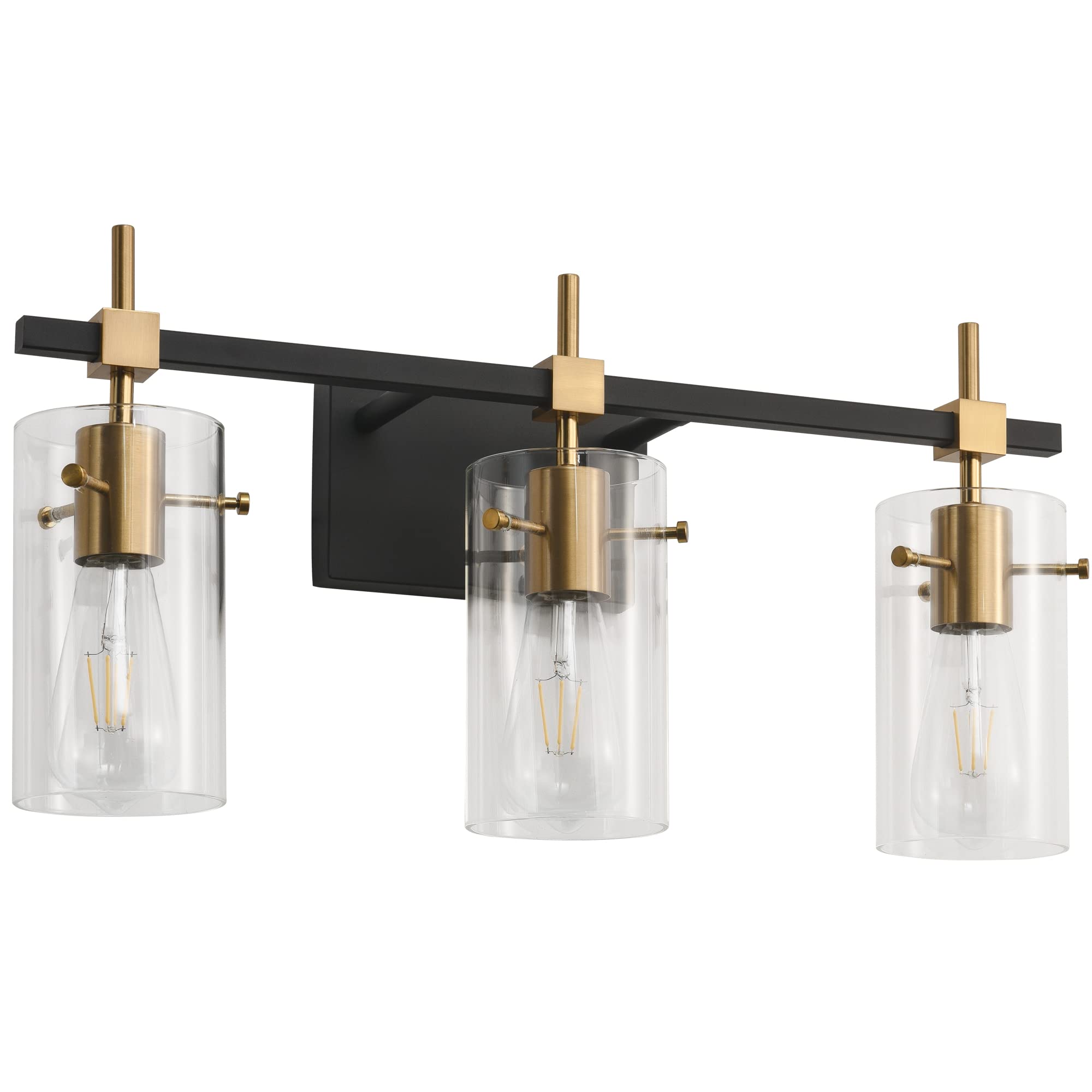 Photo 1 of SOLFART Vintage Vanity Lights Bathroom Light Fixture Over Mirror for Bath Glass Shade Light Black and Brass Modern Style 3 Lights