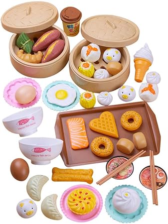 Amazon Hakka キッドクッキングおもちゃ46ピースふりプレイキッチンおもちゃで偽の蒸しパンスチーマー用赤ちゃん幼児女の子男の子 カラフル おもちゃ おもちゃ