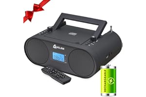 KLIM Boombox B4 CD Player Portable Audio System - New - AM/FM Radio with CD Player MP3 Bluetooth AUX USB - Wired & Wireless Mode Rechargeable Battery - Remote Control Autosleep Digital EQ
