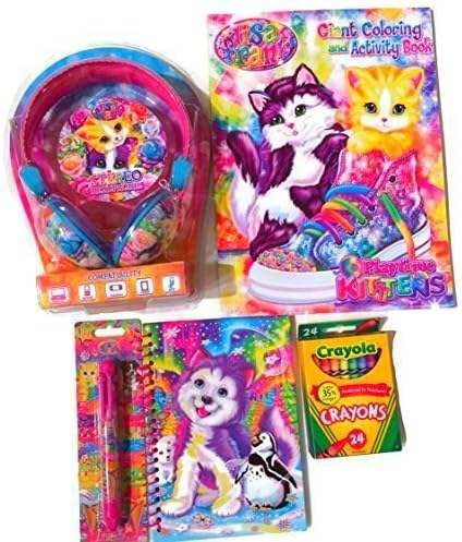 Lisa Frank Kitten Stereo Headphones Bundle with 5 Pieces Including Stereo Headphones, Kitten Coloring Book and Crayons, Notebook and 6 Color Lisa Frank Pen