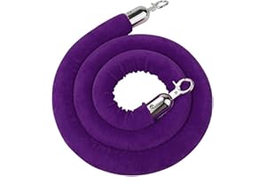 SHANGHH 6.5 Feet Purple Velvet Hanging Ropes with Silver Polished Hooks Crowd Control Stanchion Ropes fit for Movie Theaters,Church,Restaurants,Hotels,Grand Openings, Concert venues, Trade Shows (1PCS)