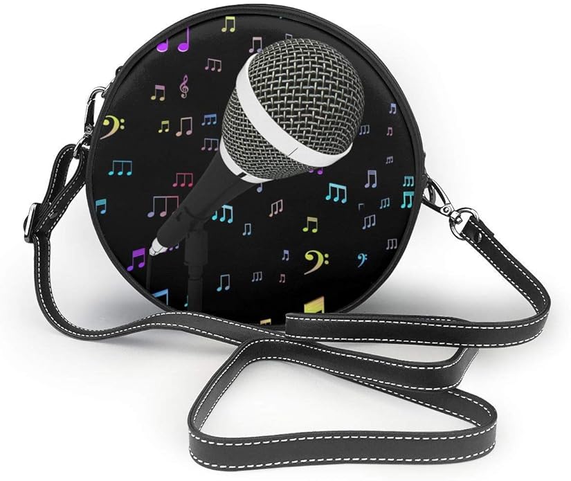 Microphone Music Notes Print Round Crossbody Bags Women Shoulder Bag