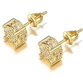 Iced Out Cubic Zirconia Screw Back 18k Gold Plated Round Stud Earrings For Men and Women Hypoallergenic Earring Micropave Hip Hop Jewelry SENTERIA