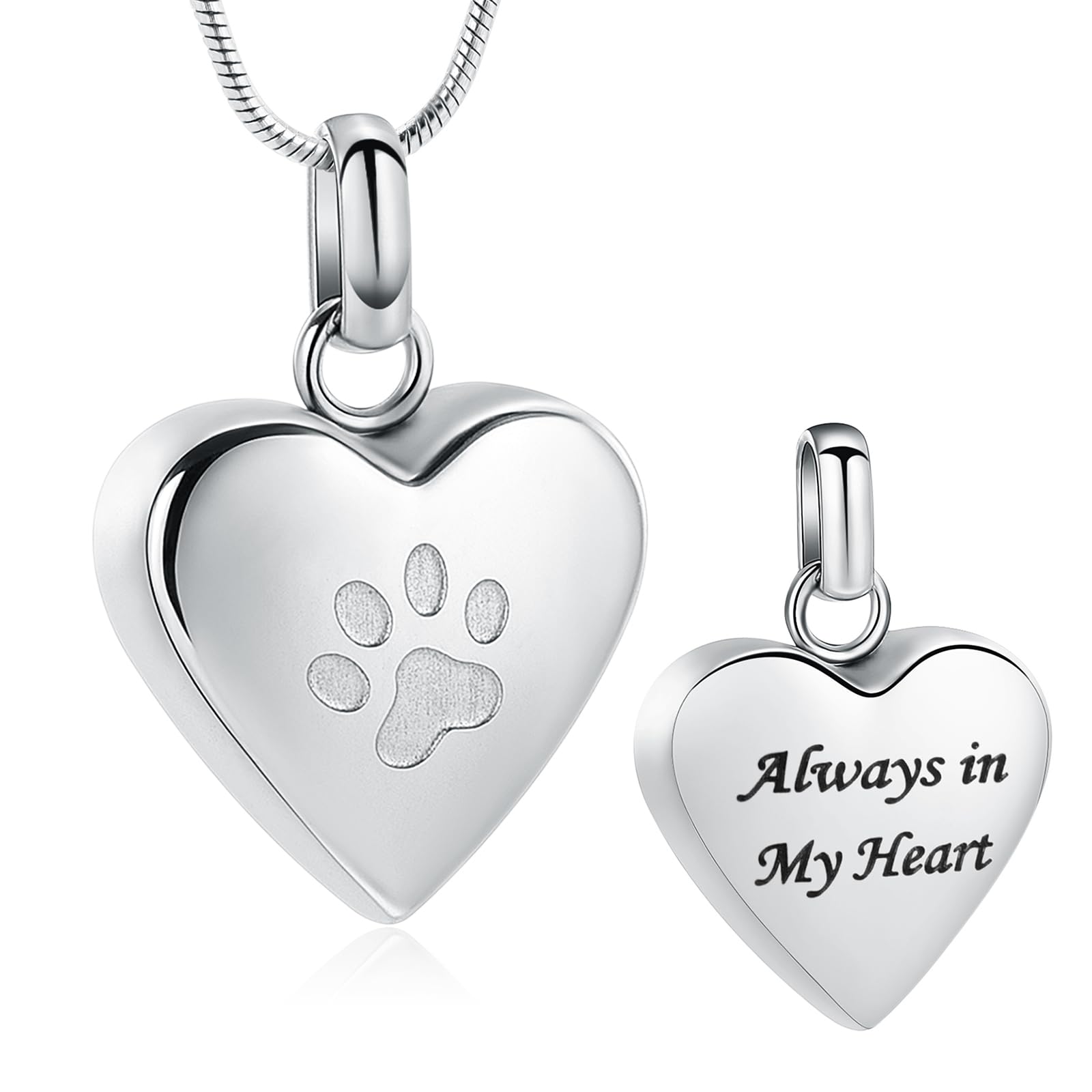 Pet Cremation Jewelry - Paw Print & Heart Urn Pendant Necklace Memorial Keepsake for Dog's & Cat's Ashes