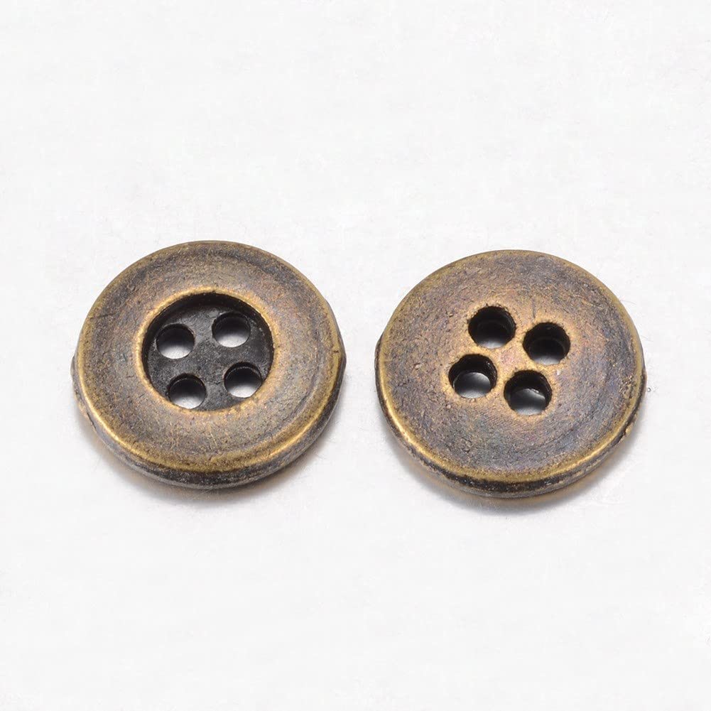 100 Metal Round Ridge 4 Hole Antique Bronze Vintage Colour 15mm Sewing Buttons - for Scrapbooking, cardmaking and Clothes Crafts — image 1