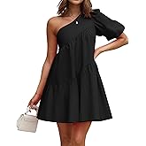 KIRUNDO Summer One Shoulder Mini Baby Doll Dresses Women 2026 Casual Puff Sleeve Loose Tiered A Line Flowy Short Dress