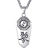 MOO&LEE Men's Stainless Steel Necklace Taoist Yin Yang Taichi Symbol Amulet Pendant with 24 Inches Link Chain