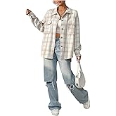 SweatyRocks Women's Flannel Shacket Plaid Shirts Button Down Long Sleeve Coat Casual Fall Trendy Jackets