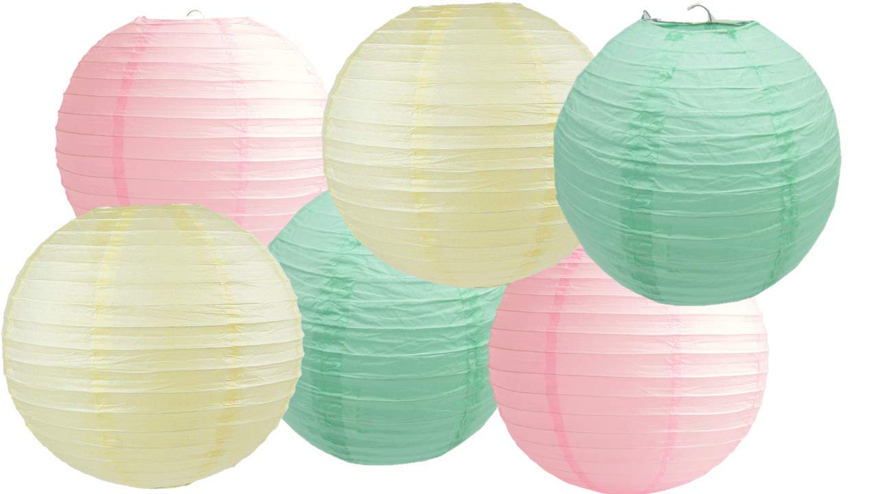 Paper Lanterns Mix Color Packs of 6 Round Paper Lanterns Lampshade Party Decorations (Mint Pink Shade, 10" (25 Cm))