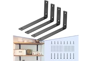 CLT CLETING CLT Black Shelf Bracket, 8” X 4.3” Quarter Inch (1/4") Thick- Max Load: 440 lb Rustic Industrial Modern Farmhouse Heavy Duty Cold Rolled Steel Bracket for Table Bench, Space Saving DIY, Pack of 4