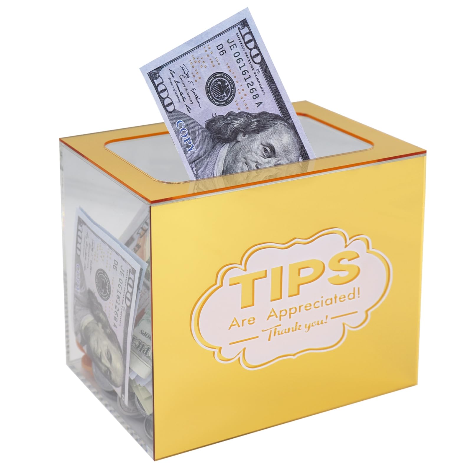 Prounion Acrylic Tips Jar for Money, Tip Box for Bartender Bars Money Container Musicians Restaurants Driver, Acrylic Collection Donation Raffle Cash Tips Jar Box for Money Storage