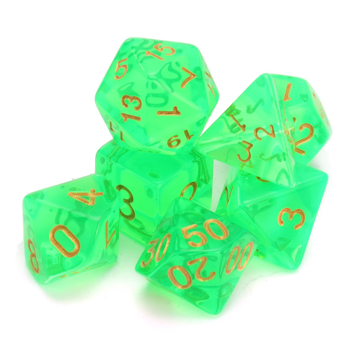 MASUNN Polyhedral Dice with Bag Light Green 7 Piece Set DnD RPG