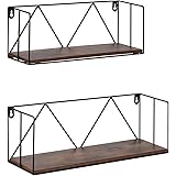 Amazon Brand – Pinzon Rustic Wooden Floating Shelves, Wall Mount Storage Shelf for Bathroom Bedroom Office Kitchen, Black, Se