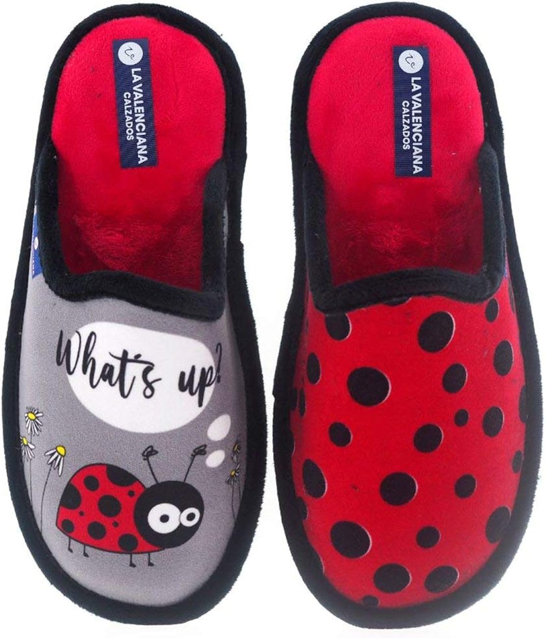 Lustige Hausschuhe, hergestellt in Spanien La Valenciana Marienkäfer