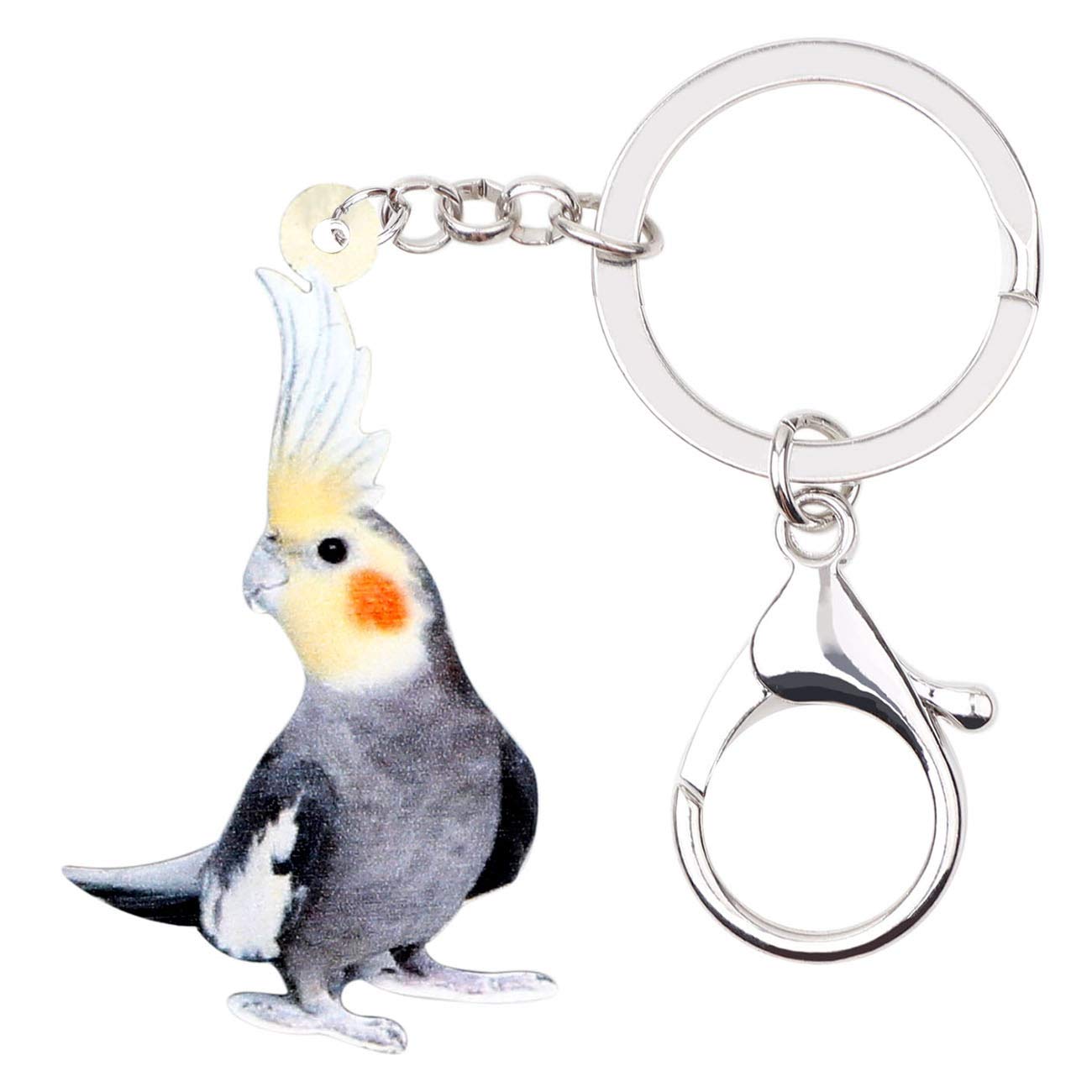 BONSNY Acrylic Grey Cockatiel Parrot Bird Keychains Key Ring Car Purse Bags Birds Lover Animal Gifts (Orange)