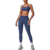 Workout Sets for Women 2 Piece Strappy Back Sports Bra and High Waisted Yoga Leggings Jogger Gym Active Sets