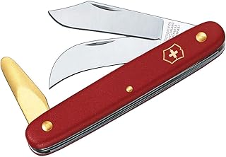 Victorinox Taschen-/Gartenmesser, 3 Funktionen, Gerade Klinge, Gebogene Klinge, Rindenlöser, Messing, rot