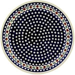 Polish Pottery Boleslawiec Platter, Round, 33cm in RED DOT pattern