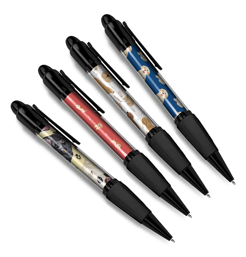 DV DESIGN Set of 4 Labrador Black Ballpoint Pens - Puppy Animals Pets Golden Chocolate Dogs Pattern Friends Boys Girls Men Women Theme Pen #79365