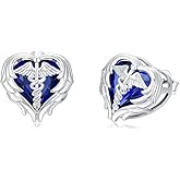Caduceus Nurse Earrings 925 Sterling Silver Nurse Angel Wing Heart Earrings Nursing Graduation Jewelry Gifts for Women Doctor Medical Student