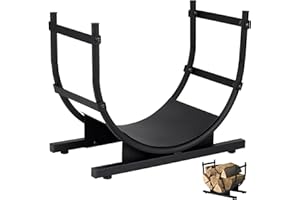 DAXULY Small Metal Firewood Rack for Firewood with Scrolls Fireplace Accessories, Indoor/Outdoor Decorative Black (Firewood rack- U shape)