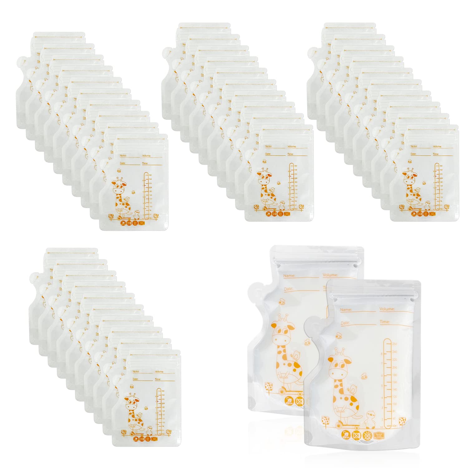 40 Pieces of pre-sterilized Storage Bag, Breast Milk Storage Bag, 250ml Milk Freezer Bag, Fresh-Keeping Bag with Scale, Double Zipper Sealing