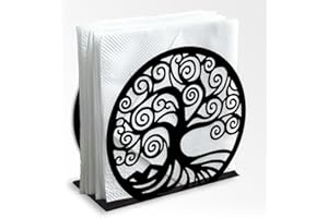DOODLREAM Tree of Life Decorative Black Metal Napkin Holder for Table, 5.3" x 4.9" x 1.9" Tree Standing Napkin Holder for Hom