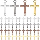 PH PandaHall 80pcs 4 Colors Cross Pendant Links Metal Cross Charms Connectors Double Loop Crucifix Charm for Rosary Prayer Easter Jewelry Making DIY Crafts Necklace Earring Bracelet