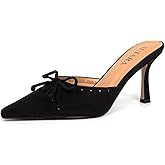 SUIARA Kitten Heels for Women Closed Toe Heels Vintage Heeled Mules Sexy Pointy Studded Slip on Stiletto Dressy Pumps