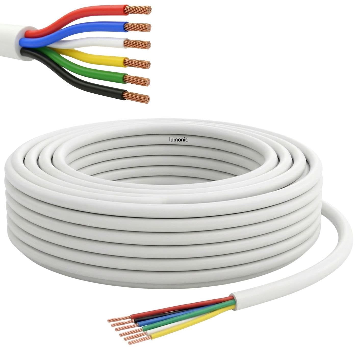 10m RGBW CCT LED Control Line 6x 0.34mm² LiYY Extension 6 Press Wire Power Cable White