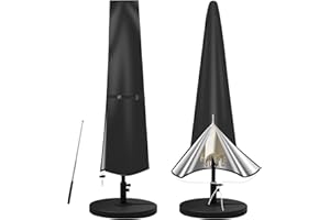 Neween Patio Umbrella Cover, Water Resistant Umbrella Covers for 6ft to 9ft Parasol Durable Outdoor Table Garden Market Parasol Protection with Zipper & Push Rod (Black)